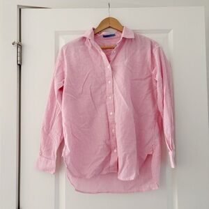 J. McLaughlin Cotton Striped Button Down Top Preppy Pink White